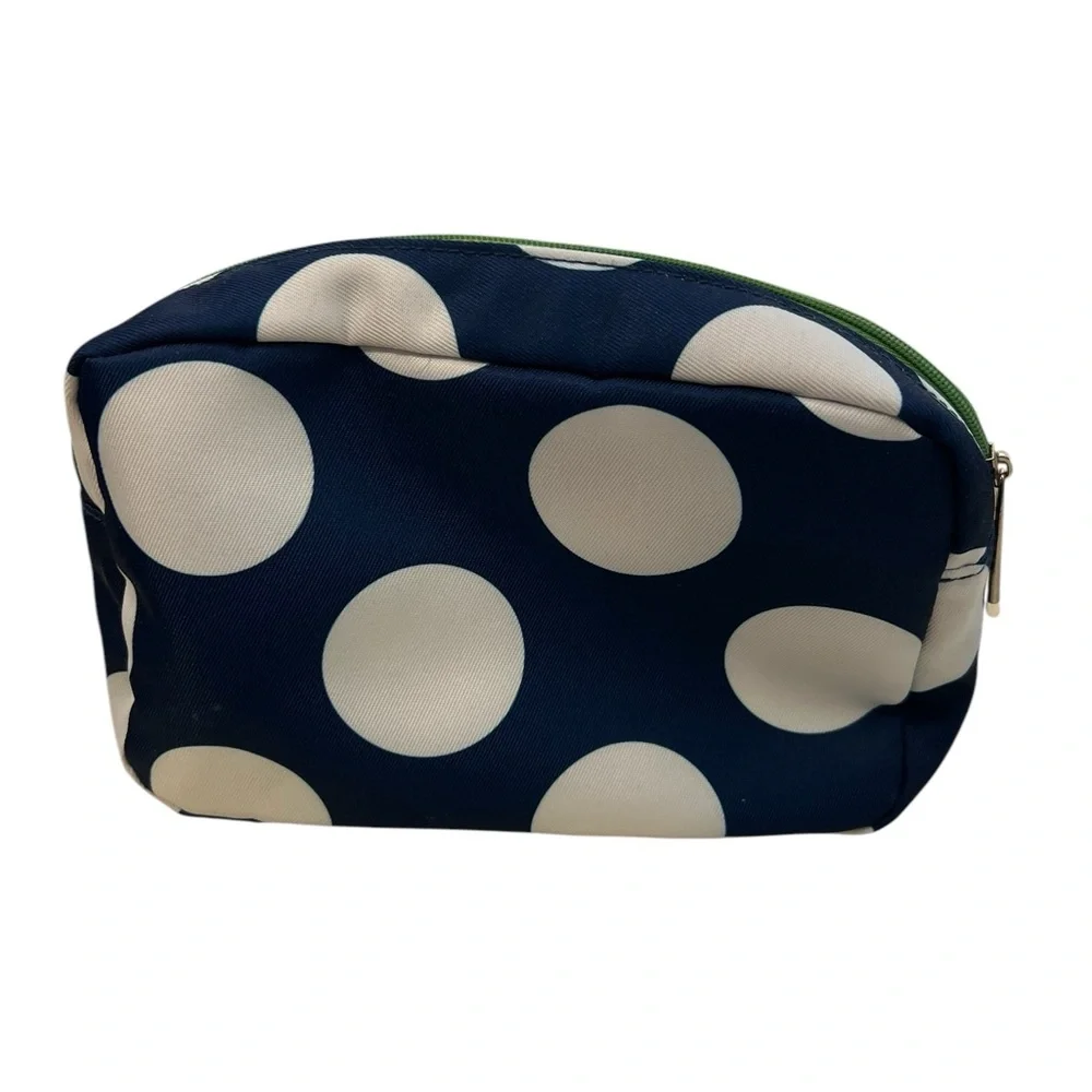 NWOT Clinique X Kate Spade Makeup Bag Navy Blue & White Stripes W/ Dots